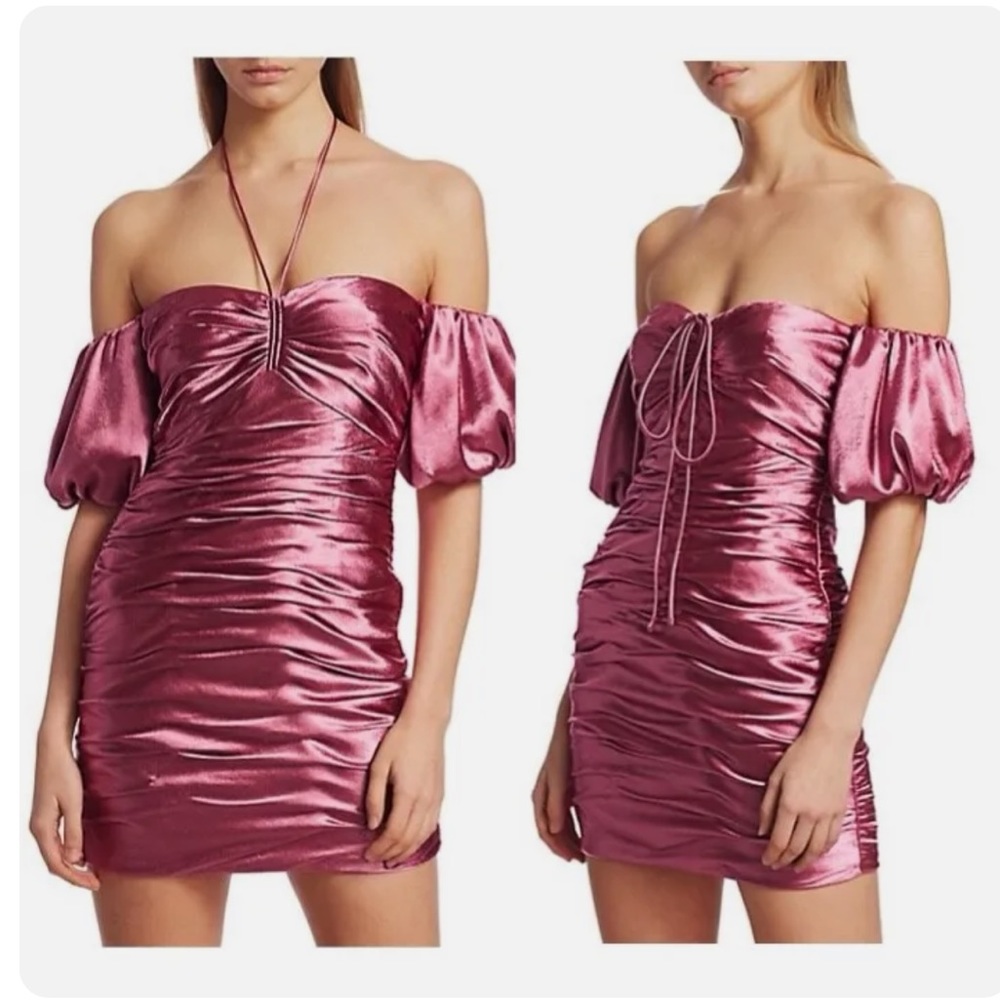 Cinq à sept Tati Puff-Sleeve Ruched Satin Mini Dress